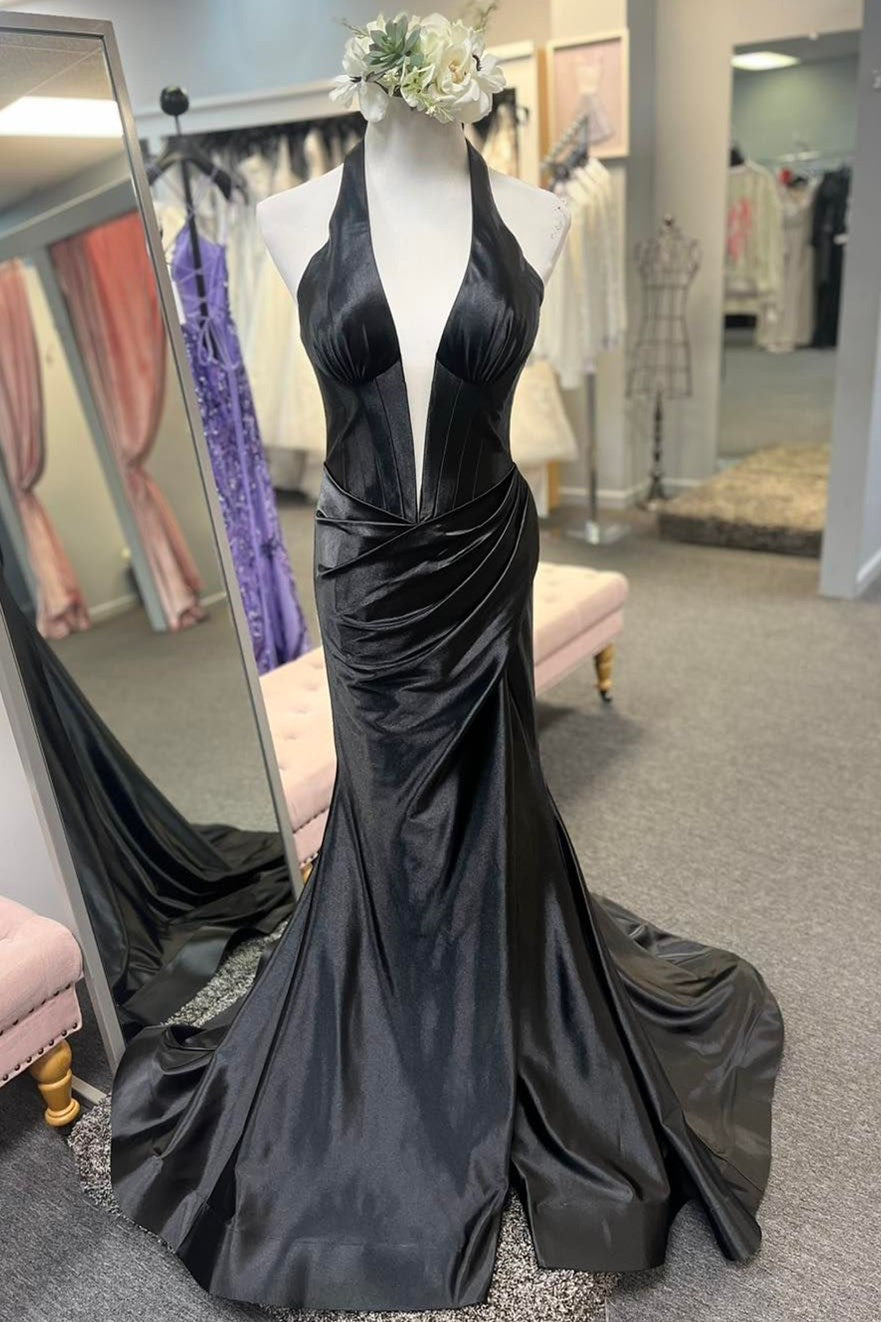 Navy Halter Mermaid Long Formal Dress with Slit Modsele Navy Halter Mermaid Long Formal Dress with Slit Modsele