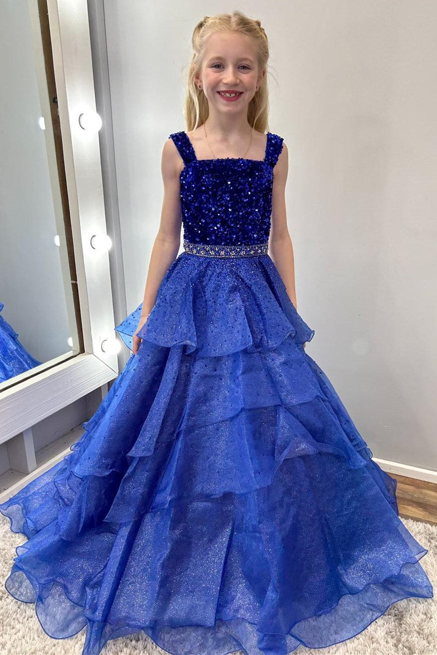 Royal Blue Sequin Beaded Multi-Layer Ruffle Girl Pageant Gown Modsele Royal Blue Sequin Beaded Multi-Layer Ruffle Girl Pageant Gown Modsele