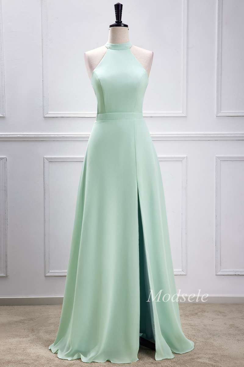Sage Green Halter Maxi Dress with Slit Modsele Sage Green Halter Maxi Dress with Slit Modsele
