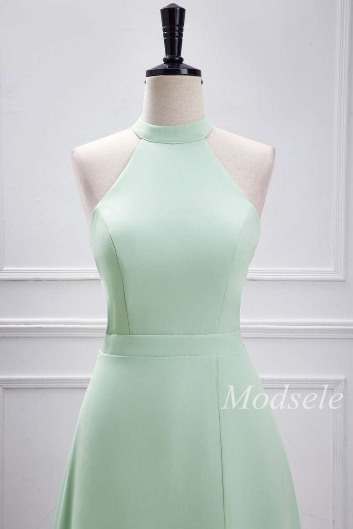 Sage Green Halter Maxi Dress with Slit