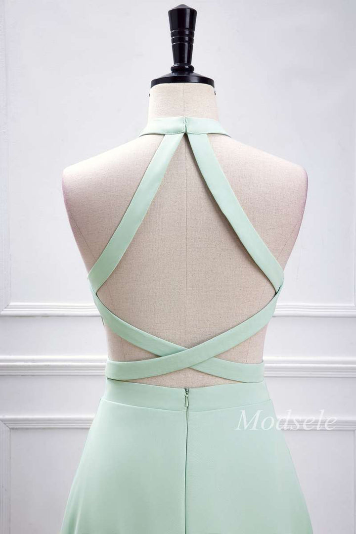 Sage Green Halter Maxi Dress with Slit