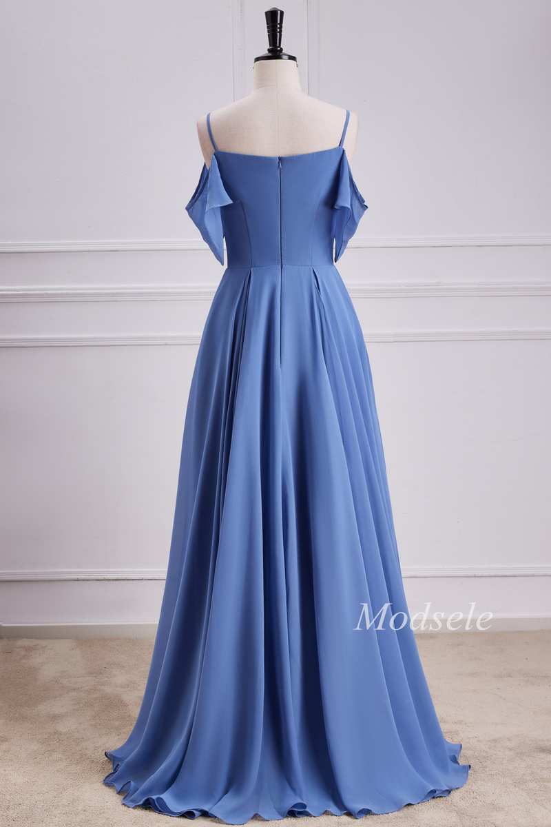 Cold-Shoulder A-Line Chiffon Dress in Periwinkle