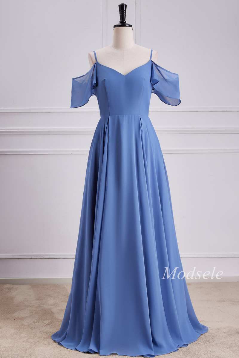 Cold Shoulder A Line Chiffon Dress in Periwinkle Modsele