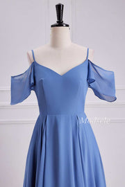 Cold-Shoulder A-Line Chiffon Dress in Periwinkle