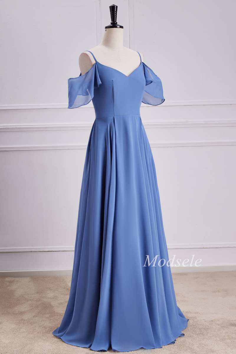Cold-Shoulder A-Line Chiffon Dress in Periwinkle Modsele Cold-Shoulder A-Line Chiffon Dress in Periwinkle Modsele