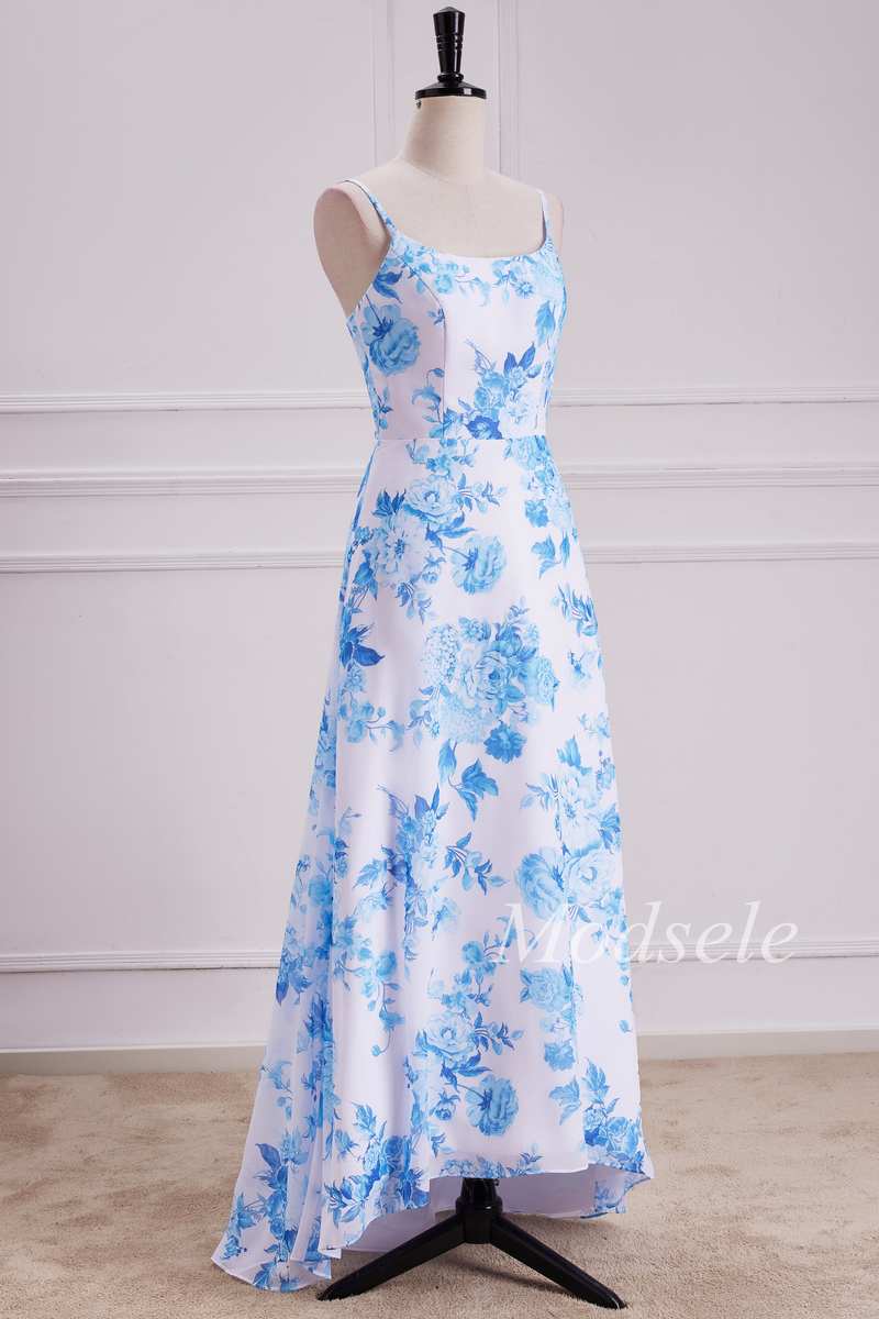 Floral Round Neck High-Low Dress with Spaghetti Straps Modsele Floral Round Neck High-Low Dress with Spaghetti Straps Modsele