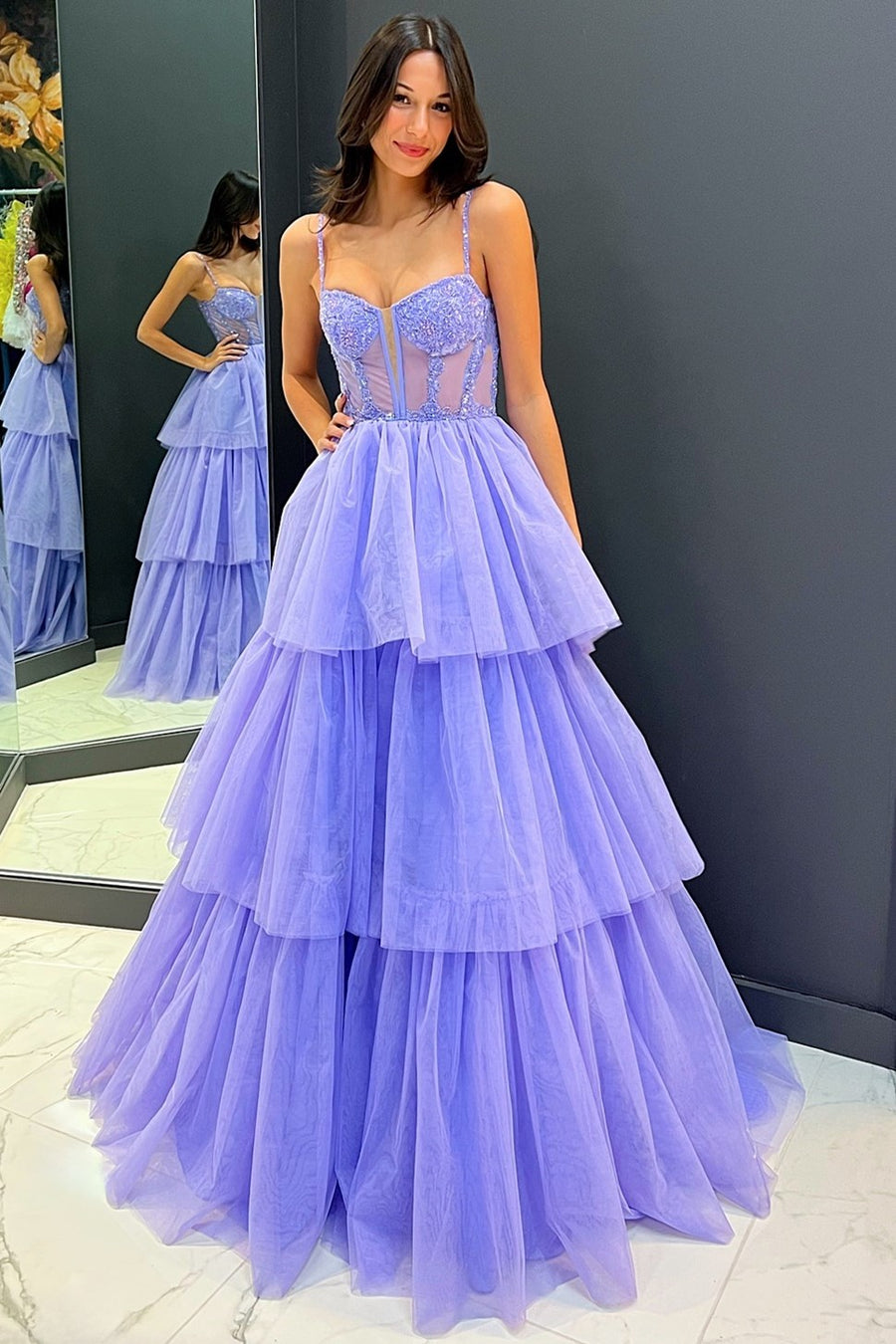 Tiered Ruffle Sequin-Embroidery Corset Long Prom Gown Modsele Tiered Ruffle Sequin-Embroidery Corset Long Prom Gown Modsele