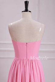 Strapless Bow Front A-Line Chiffon Maxi Dress in Pink