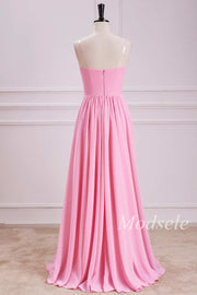 Strapless Bow Front A-Line Chiffon Maxi Dress in Pink