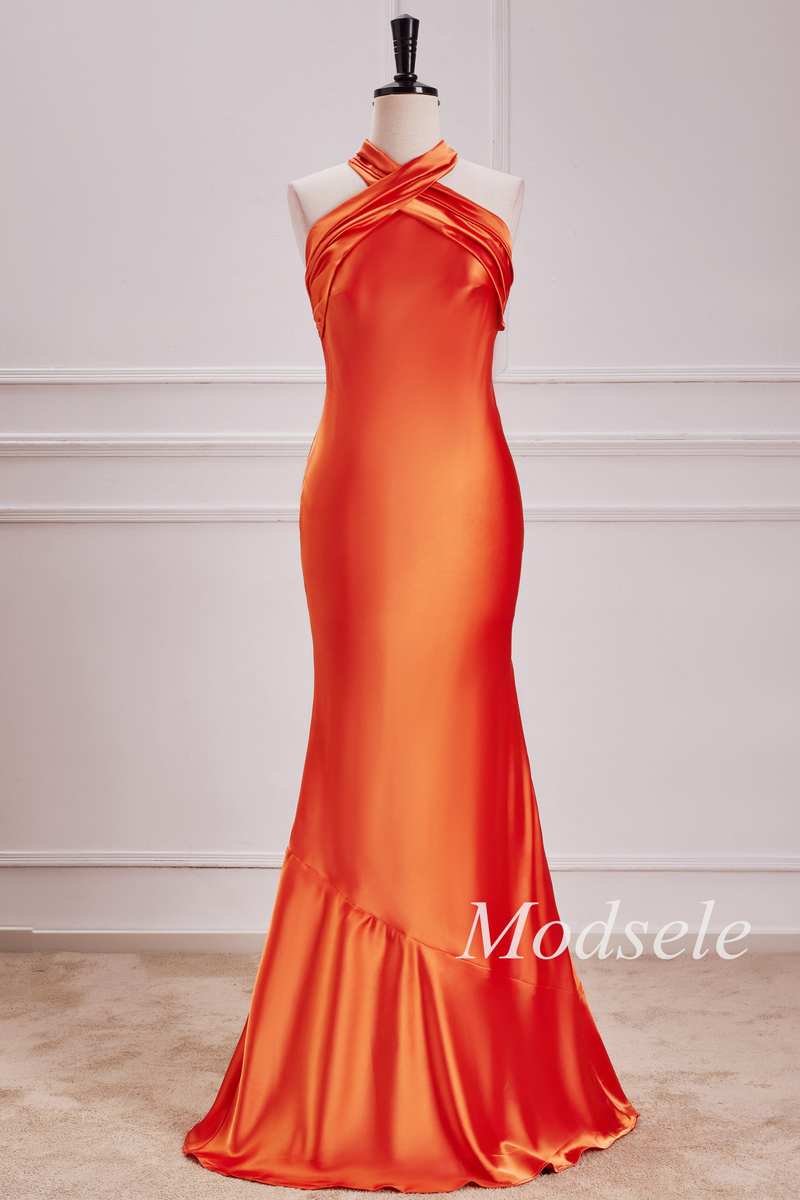 Halter Mermaid Maxi Dress in Burnt Orange Modsele Halter Mermaid Maxi Dress in Burnt Orange Modsele