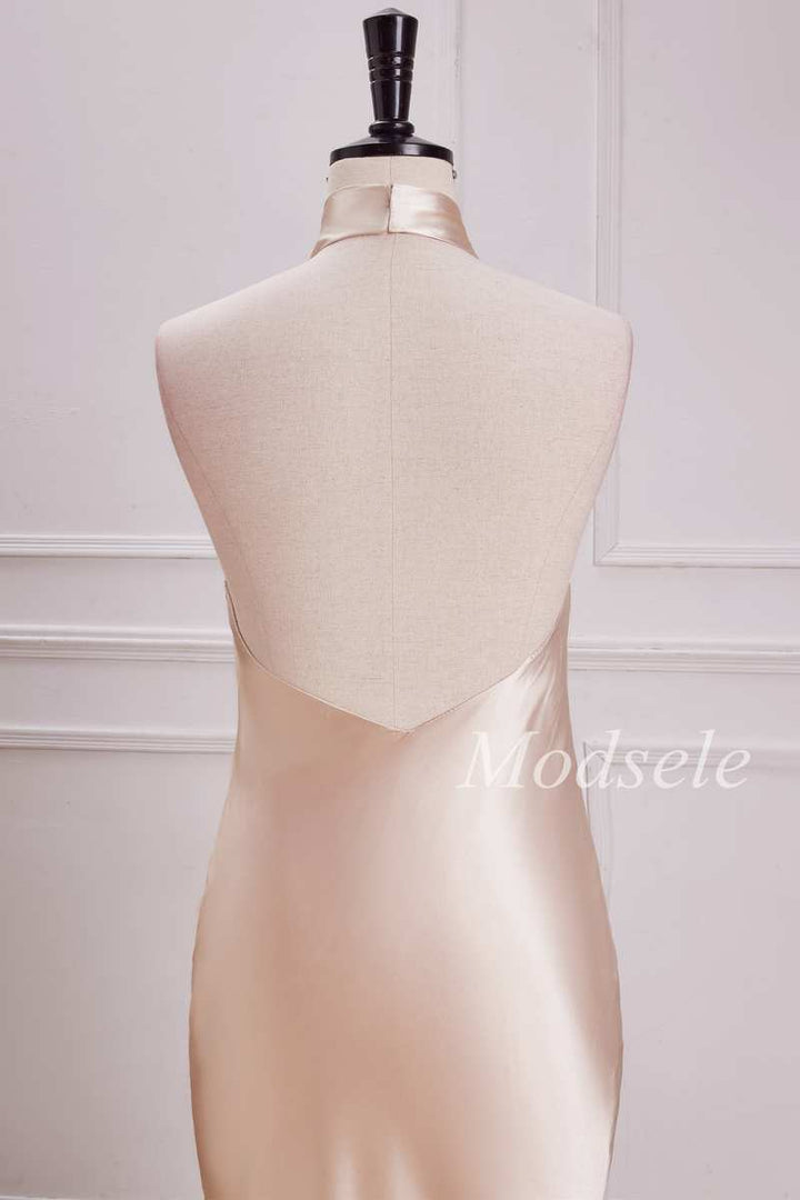 Halter Mermaid Maxi Dress in Champagne