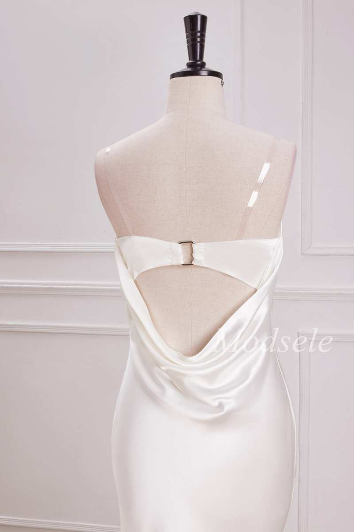 Cowl Back Strapless Mermaid Maxi Dress in White