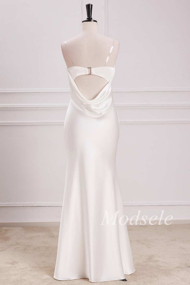 Cowl Back Strapless Mermaid Maxi Dress in White Modsele Cowl Back Strapless Mermaid Maxi Dress in White Modsele