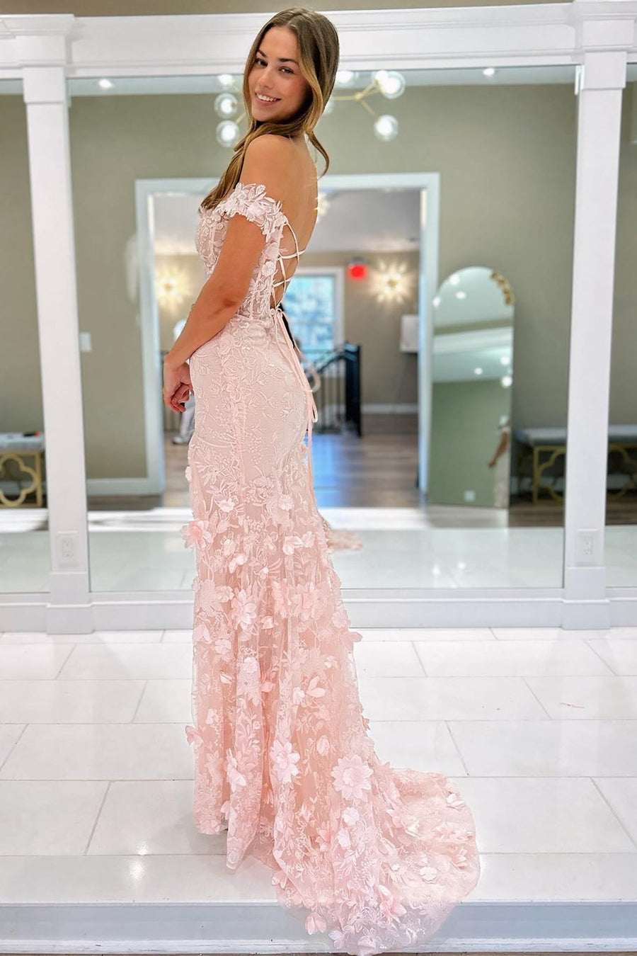 3D Floral Lace Off-the-Shoulder Corset Long Formal Dress with Slit Modsele 3D Floral Lace Off-the-Shoulder Corset Long Formal Dress with Slit Modsele