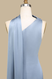 One-Shoulder Maxi Dress with Sash in dusty blue