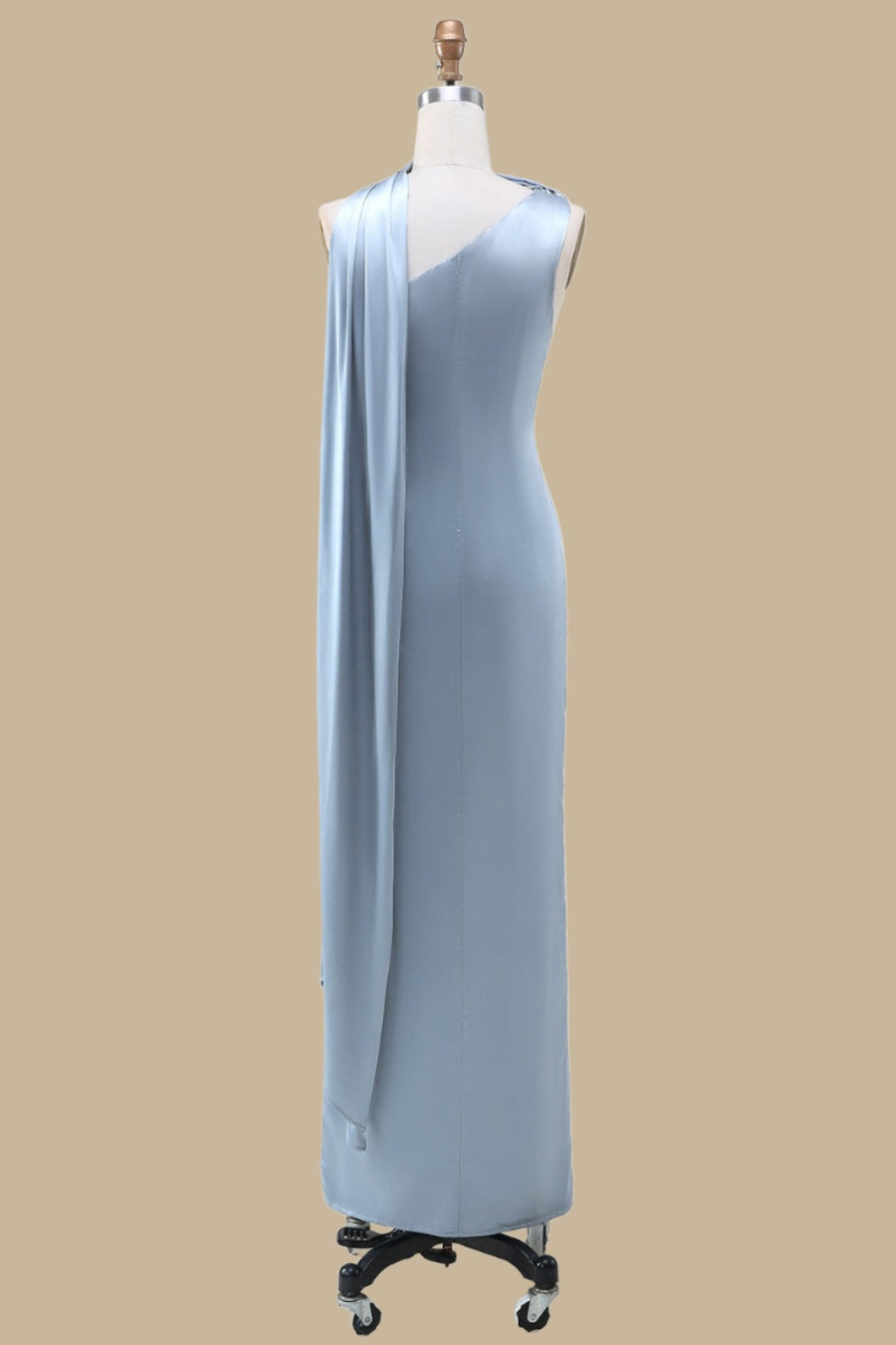 One-Shoulder Maxi Dress with Sash in dusty blue