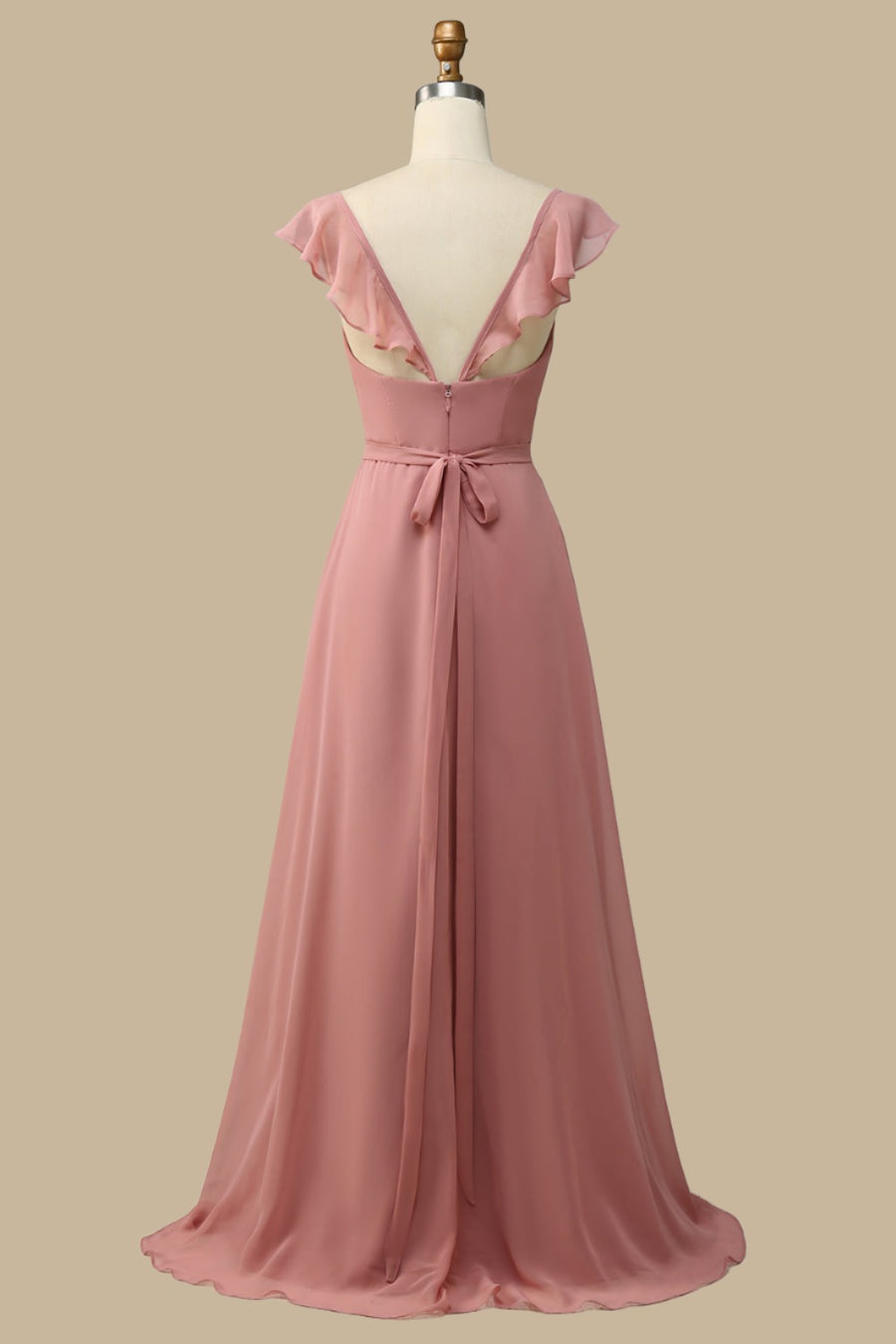 Dusty Rose Surplice Neck A-Line Chiffon Maxi Dress Modsele Dusty Rose Surplice Neck A-Line Chiffon Maxi Dress Modsele