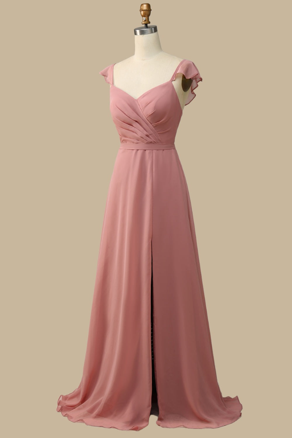 Dusty Rose Surplice Neck A-Line Chiffon Maxi Dress