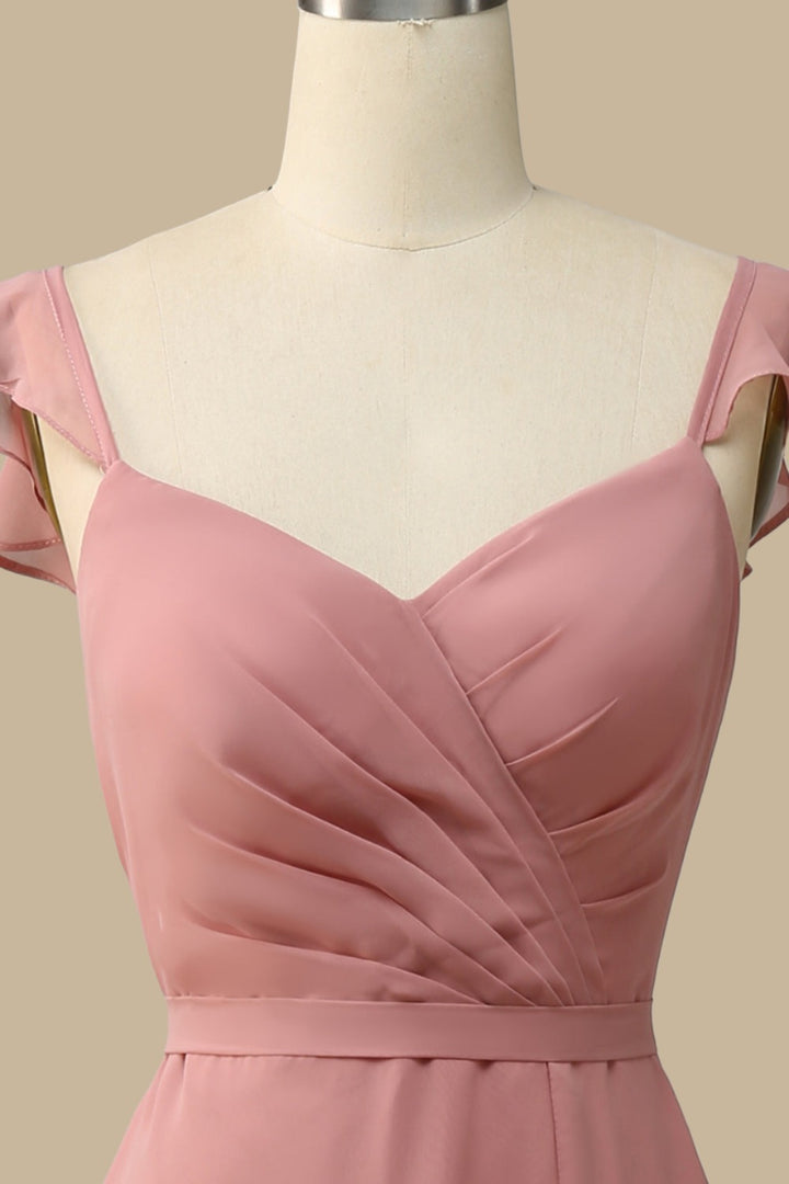 Dusty Rose Surplice Neck A-Line Chiffon Maxi Dress