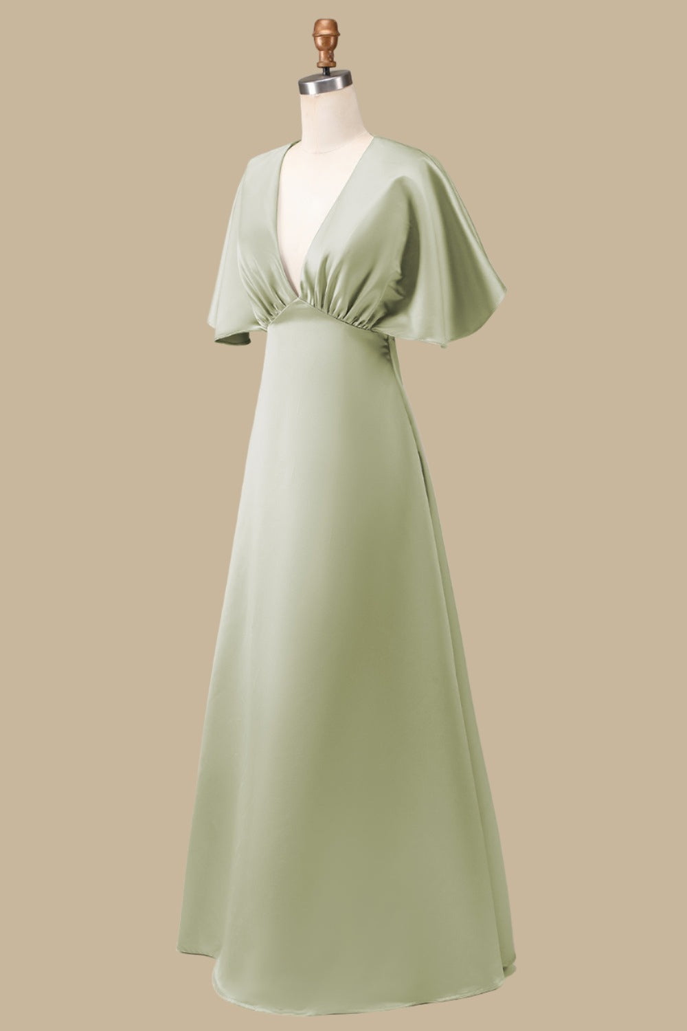 Dusty Sage Plunge V Maxi Dress with Half Sleeves