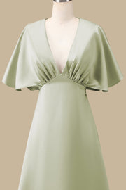 Dusty Sage Plunge V Maxi Dress with Half Sleeves