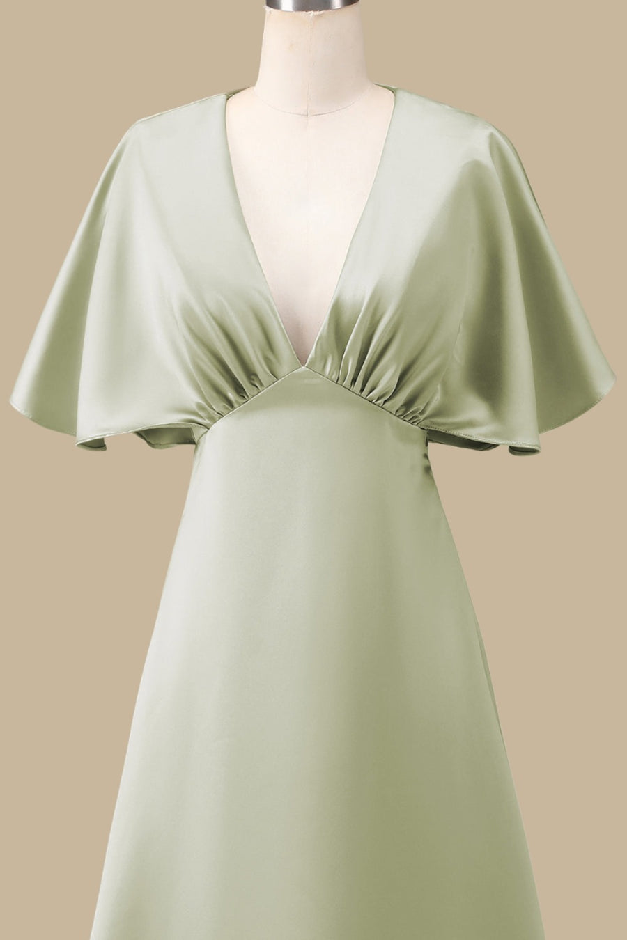 Dusty Sage Plunge V Maxi Dress with Half Sleeves