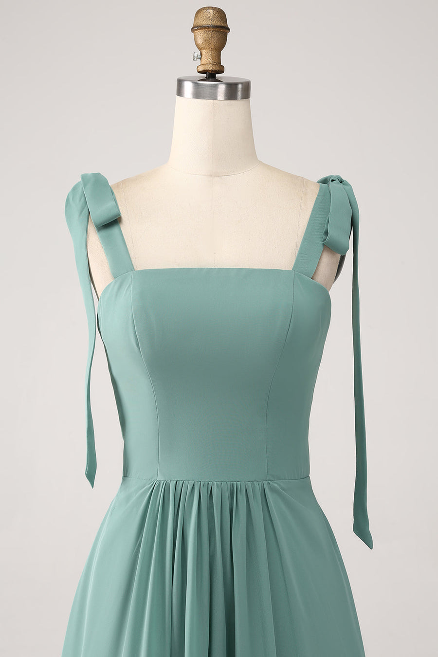 A-Line Green Maxi Dress with Bow Straps