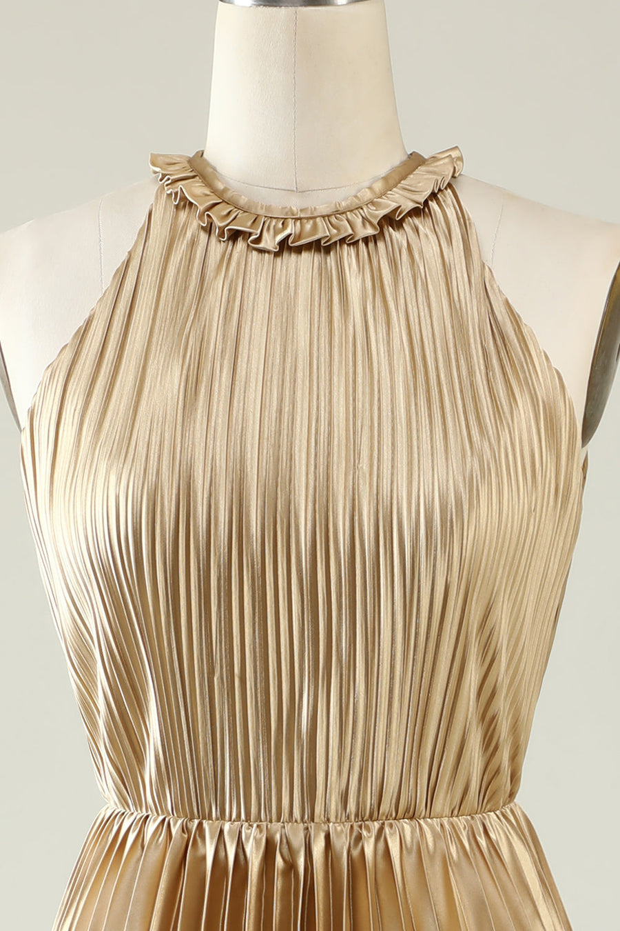 Gold Round Neck Ruffle Pleated Maxi Dress Modsele Gold Round Neck Ruffle Pleated Maxi Dress Modsele