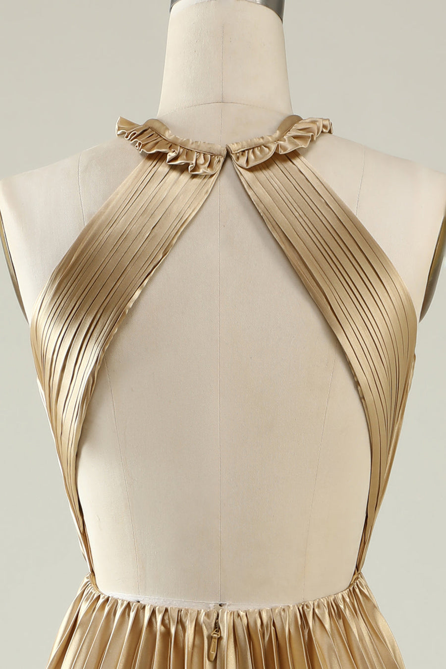 Gold Round Neck Ruffle Pleated Maxi Dress Modsele Gold Round Neck Ruffle Pleated Maxi Dress Modsele