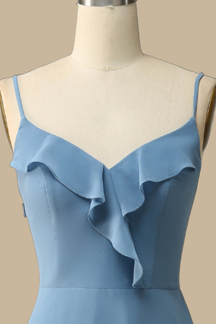 Dusty Blue Ruffle Lace-Up Chiffon Maxi Dress