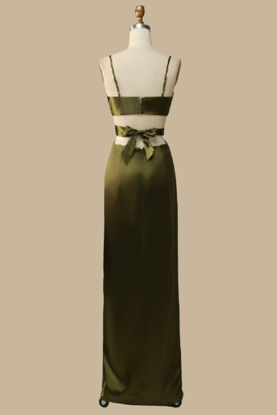 Olive Green V-Neck Cutout Maxi Dress with Spaghetti Straps Modsele Olive Green V-Neck Cutout Maxi Dress with Spaghetti Straps Modsele