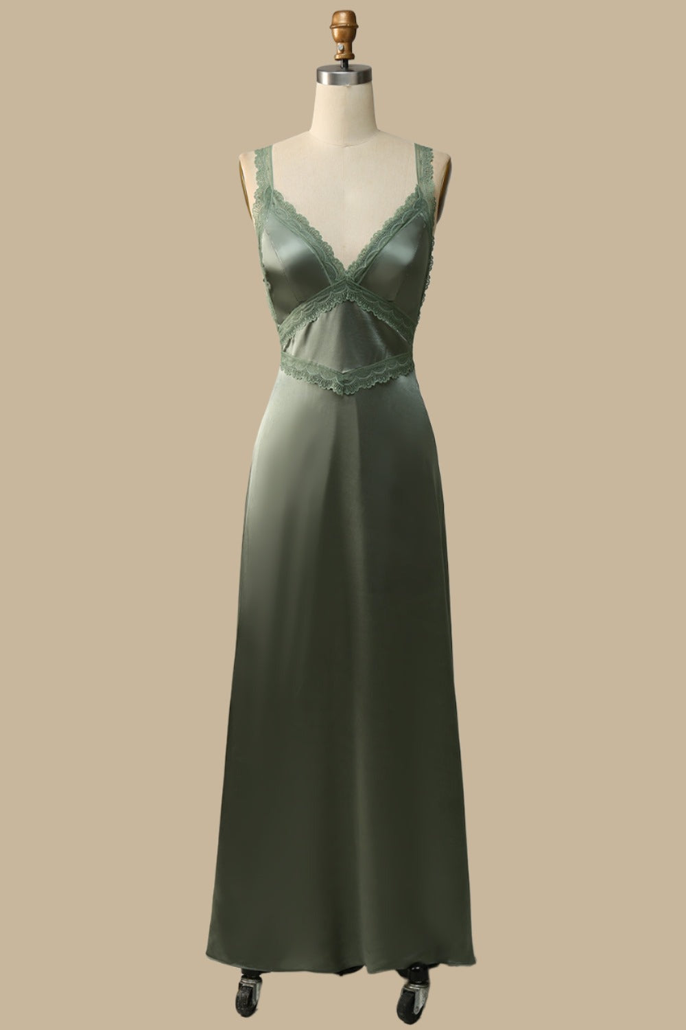 Olive Green Lace Tie-Back Maxi Dress