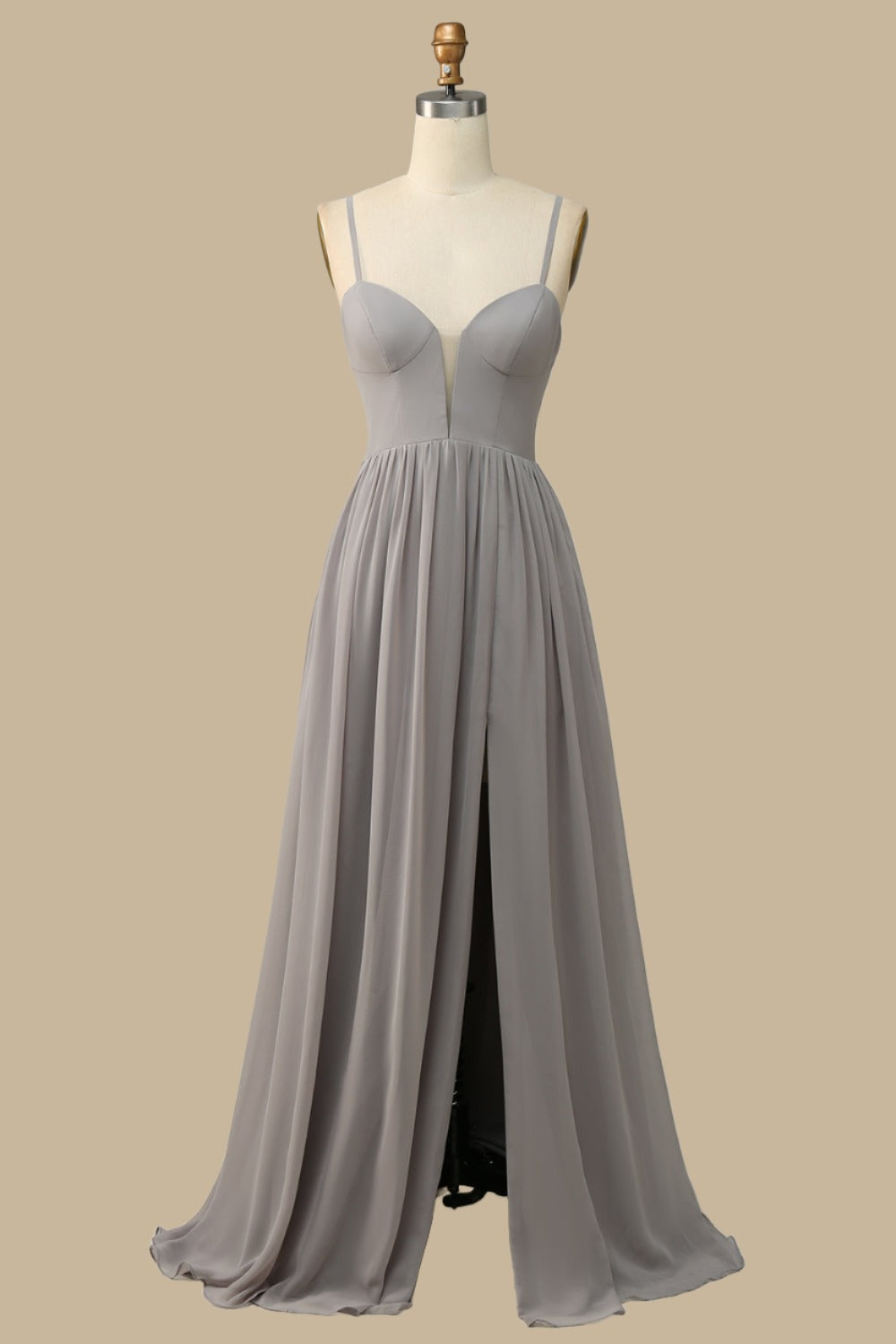 Gray Corset Cutout Back Chiffon Maxi Dress