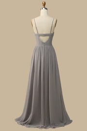 Gray Corset Cutout Back Chiffon Maxi Dress