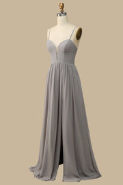 Gray Corset Cutout Back Chiffon Maxi Dress