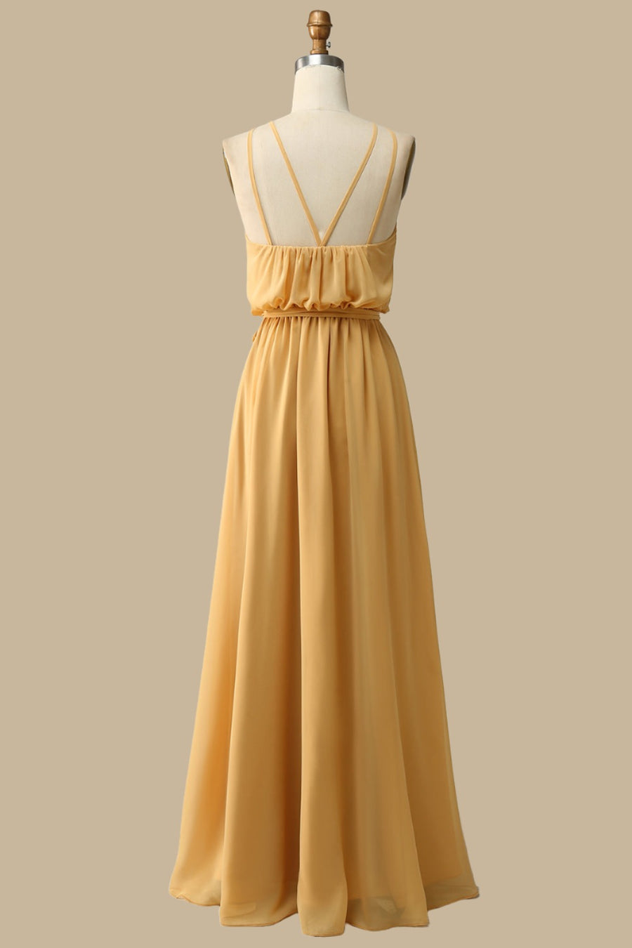 Blouson-Style Halter Chiffon Maxi Dress in Mustard Yellow Modsele Blouson-Style Halter Chiffon Maxi Dress in Mustard Yellow Modsele