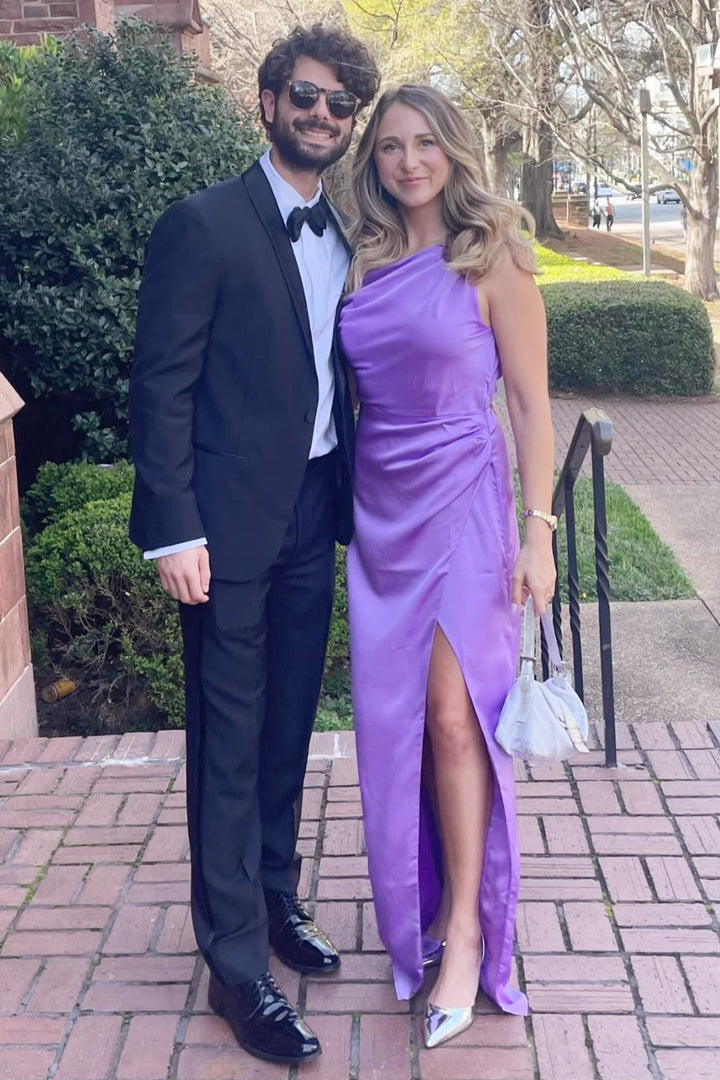 Asymmetrical Maxi Dress with Slit in Purple