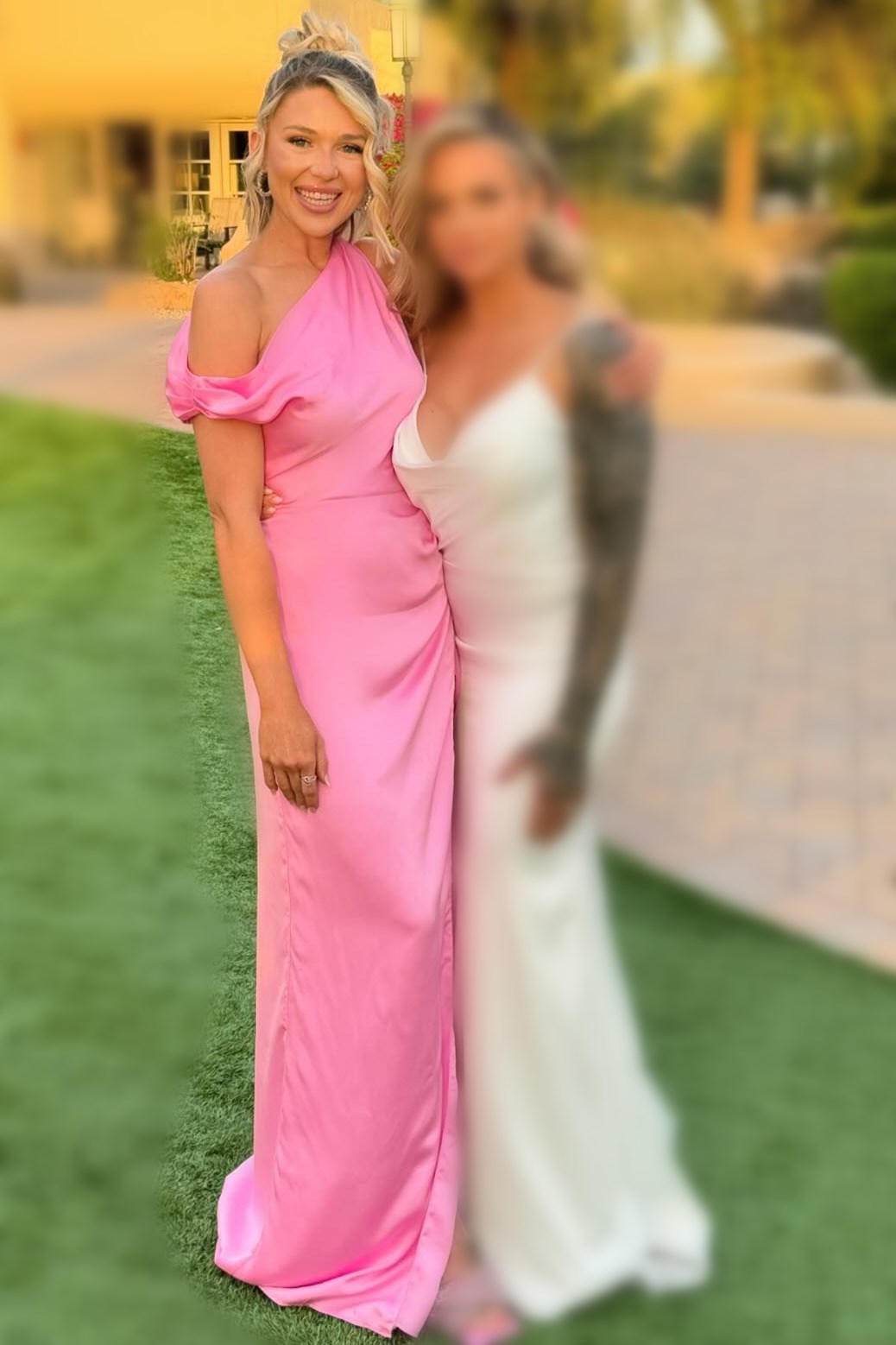 Asymmetrical Maxi Dress with Slit in Pink