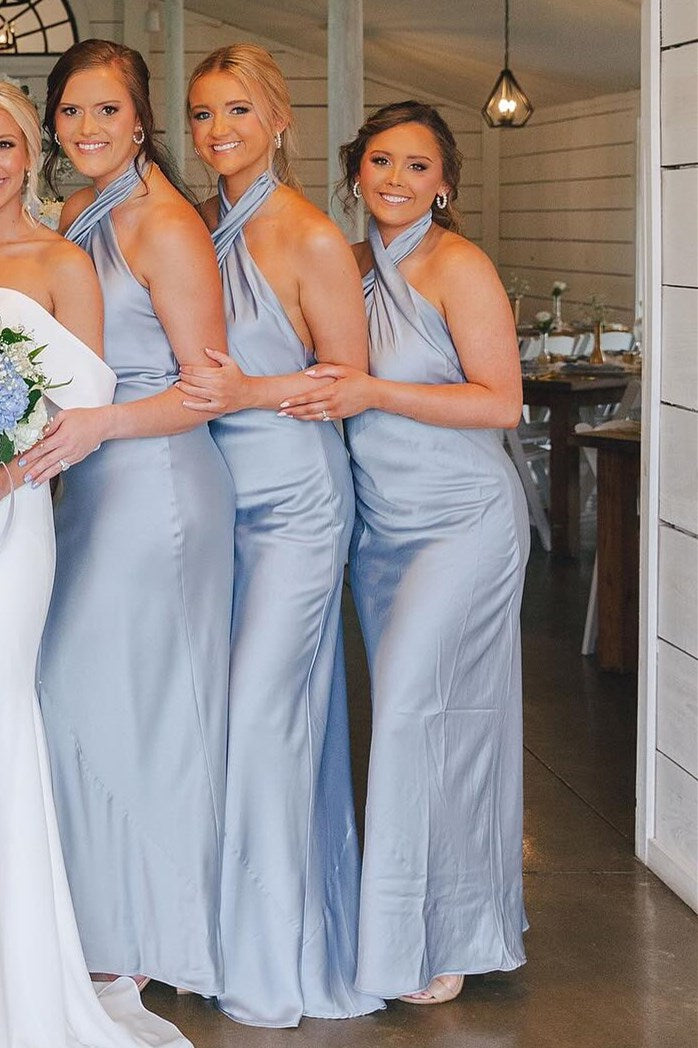 Hater Backless Long Bridesmaid Dress in dusty blue