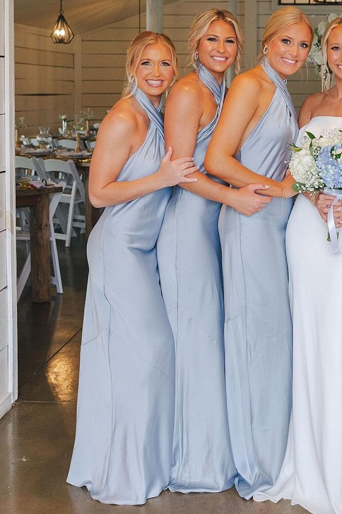 Hater Backless Long Bridesmaid Dress in dusty blue