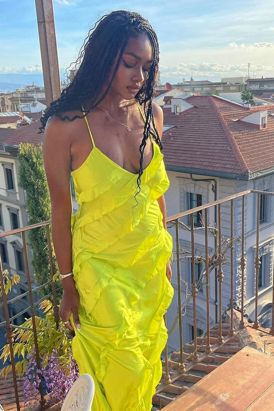 lime green spaghetti strap dress Lime Green Bridesmaid Dress Spaghetti Straps Cowl Neck Sheath/Coulmn Ruched Floor Length Chiffon Bridesmaid Dress With Slit