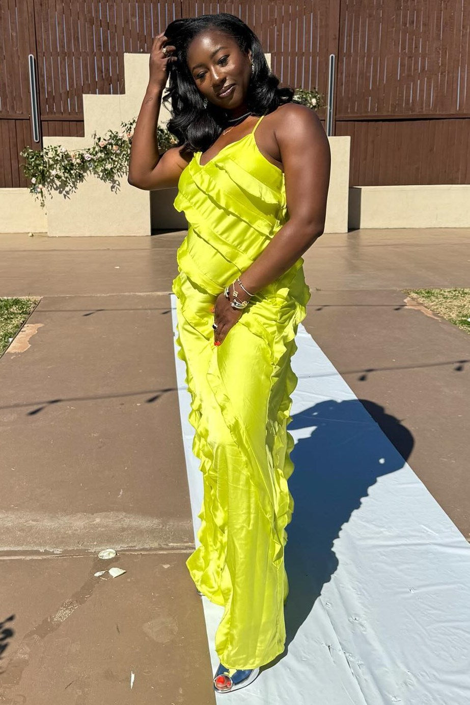 lime green yellow dress Light Green Yellow Gradient Ruffle Wedding Dress Layered Ball Gowns 23 –  Viniodress main image 1