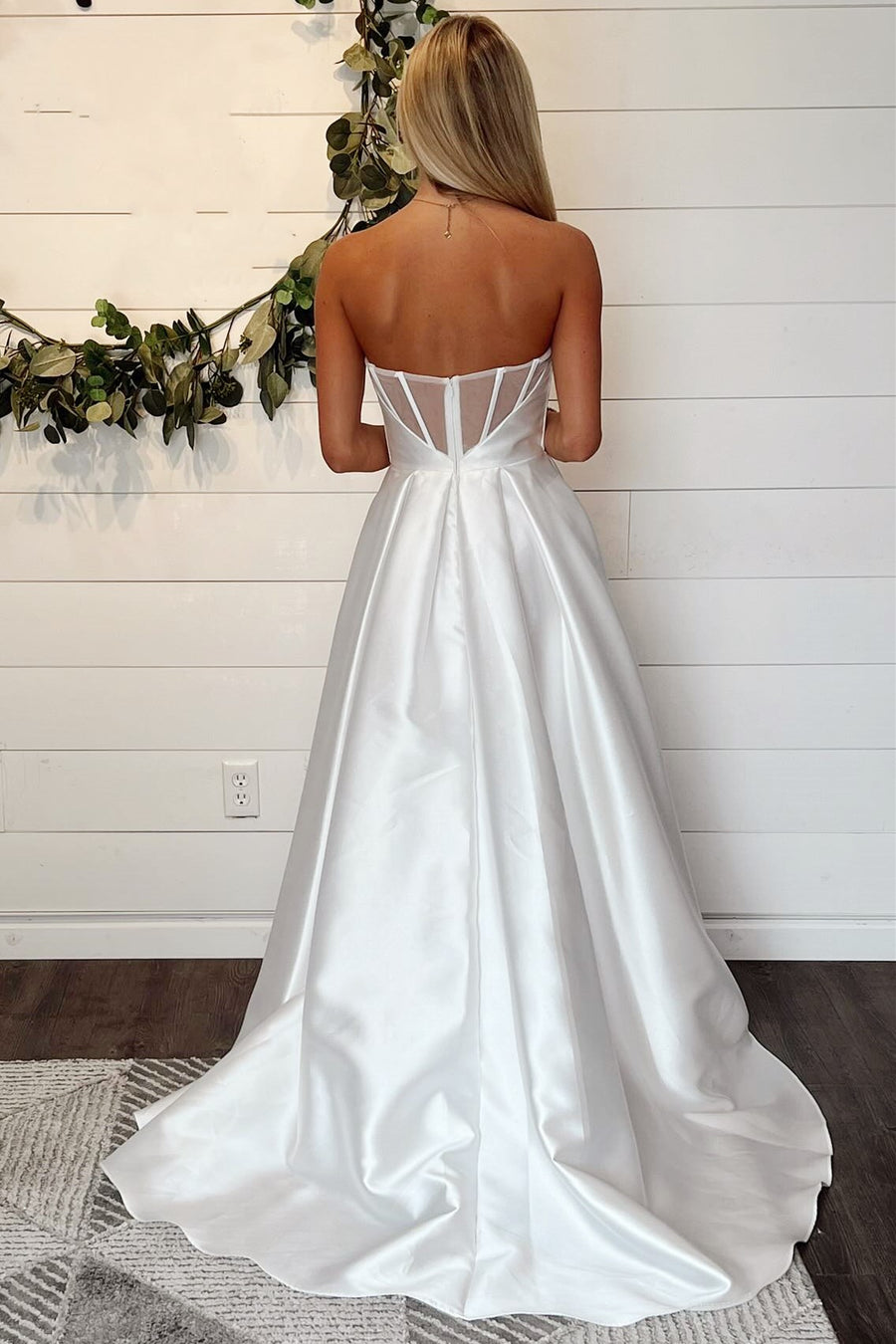 A-Line White Strapless Sheer Back Long Wedding Dress Modsele A-Line White Strapless Sheer Back Long Wedding Dress Modsele