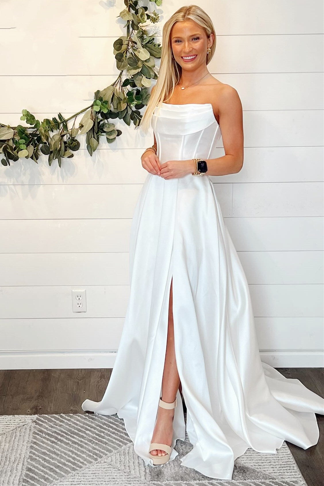 strapless sheer dress A-Line White Strapless Sheer Back Long Wedding Dress – Modsele