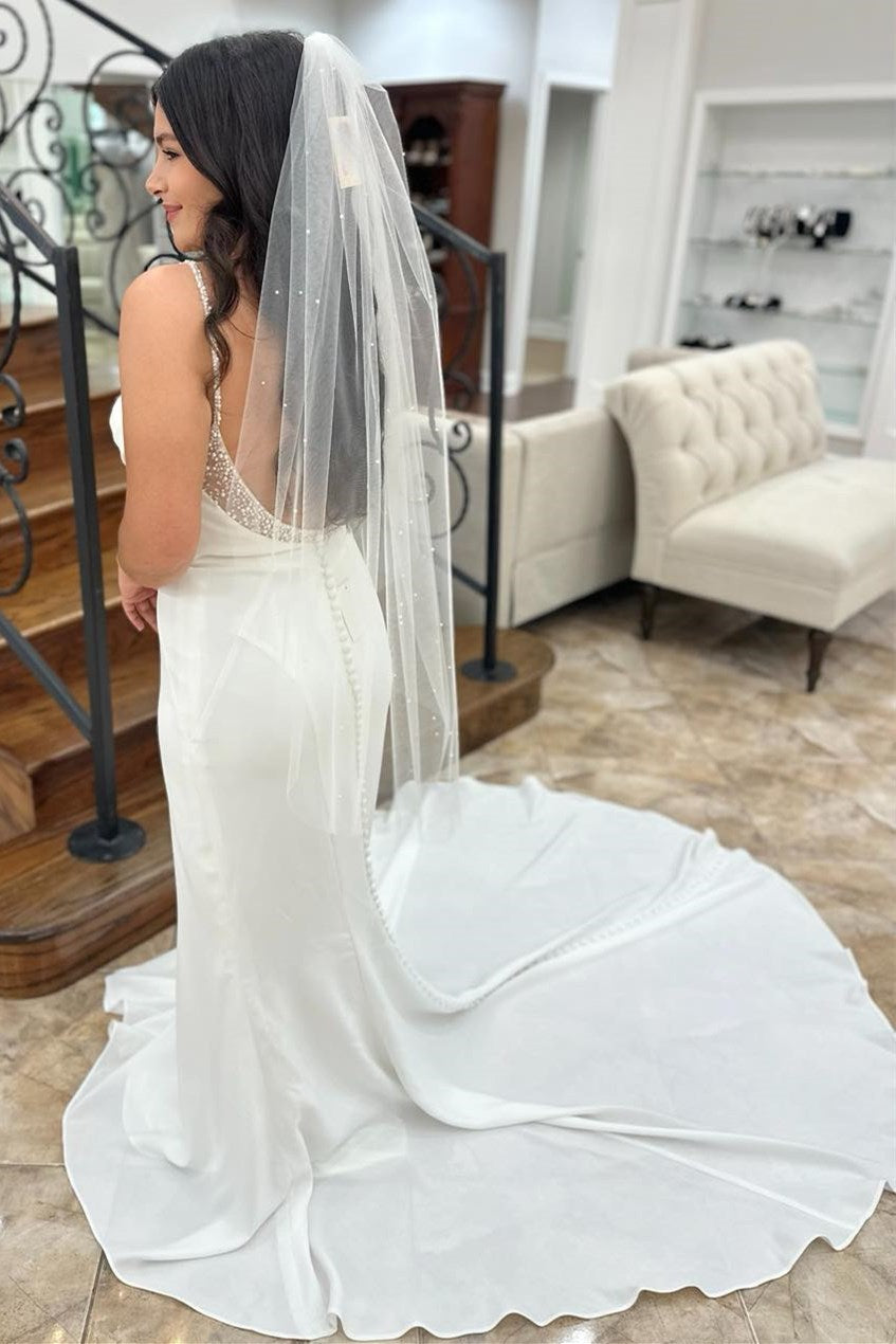 White Beaded Cowl Neck Backless Long Wedding Dress Modsele White Beaded Cowl Neck Backless Long Wedding Dress Modsele