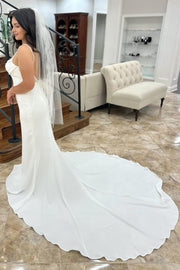 White Beaded Cowl Neck Backless Long Wedding Dress