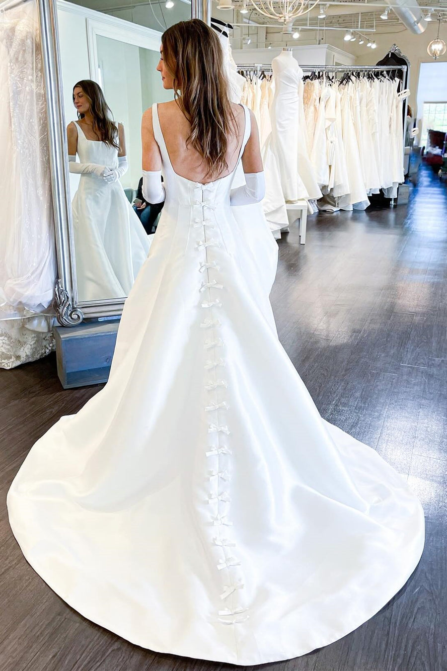 White Square Neck A-Line Wedding Dress with Bows Modsele White Square Neck A-Line Wedding Dress with Bows Modsele