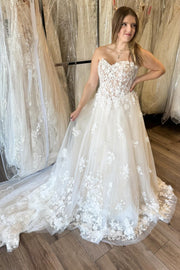 Ivory Strapless A-Line Wedding Dress with Floral Appliques