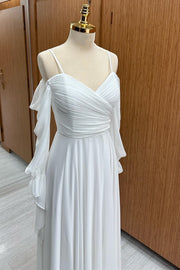 White Cold-Shoulder Chiffon Bridesmaid Dress