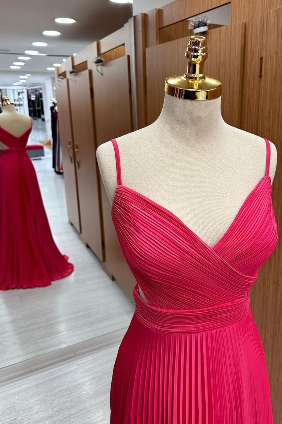 Hot Pink Surplice Neck Pleated Maxi Dress